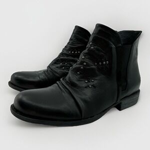 Miz Mooz LIMIT Leather Studded Ankle Boots‎ WOMEN 7 Black